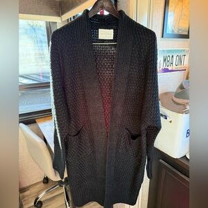 Panache Black knit oversized minimalist cozy lux Open-Front Cardigan medium